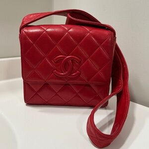 Chanel Vintage Red covered CC lambskin flap bag